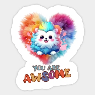 Fluffy: "You are awsome" collorful, cute, furry animals Sticker